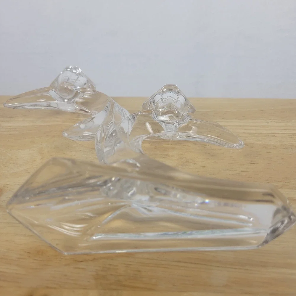 Vintage Clear Glass Double Crescent Moon Candle Holder MCM Hollywood Regency
